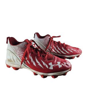 Under Armour Men's 11 US Command MC Mid Lacrosse Football Cleats in White/Red